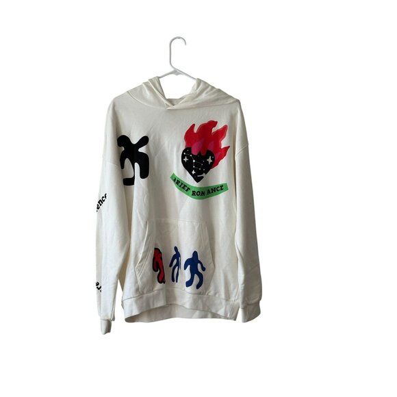 Zara Graphic Hoodie Sz Small White “Brief Romance” Flaming Heart Abstract Art - Picture 7 of 9